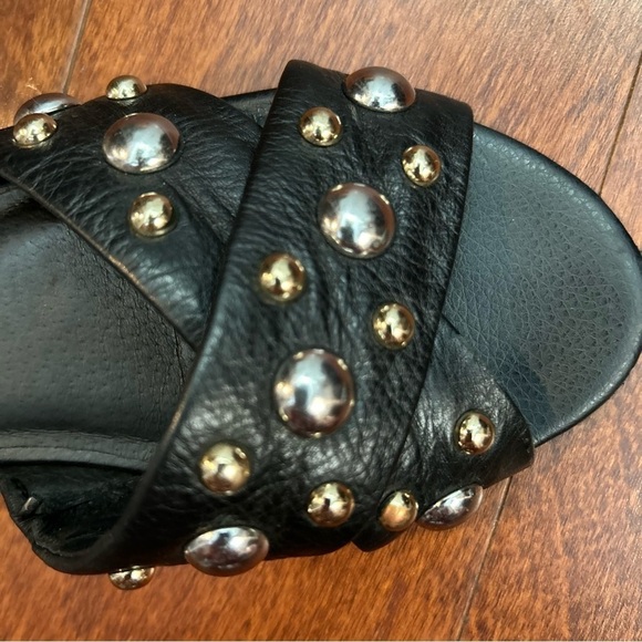 Kenneth Cole Verna Stud Slides in Black Leather, Mixed Metal, Size 7 - Picture 6 of 9
